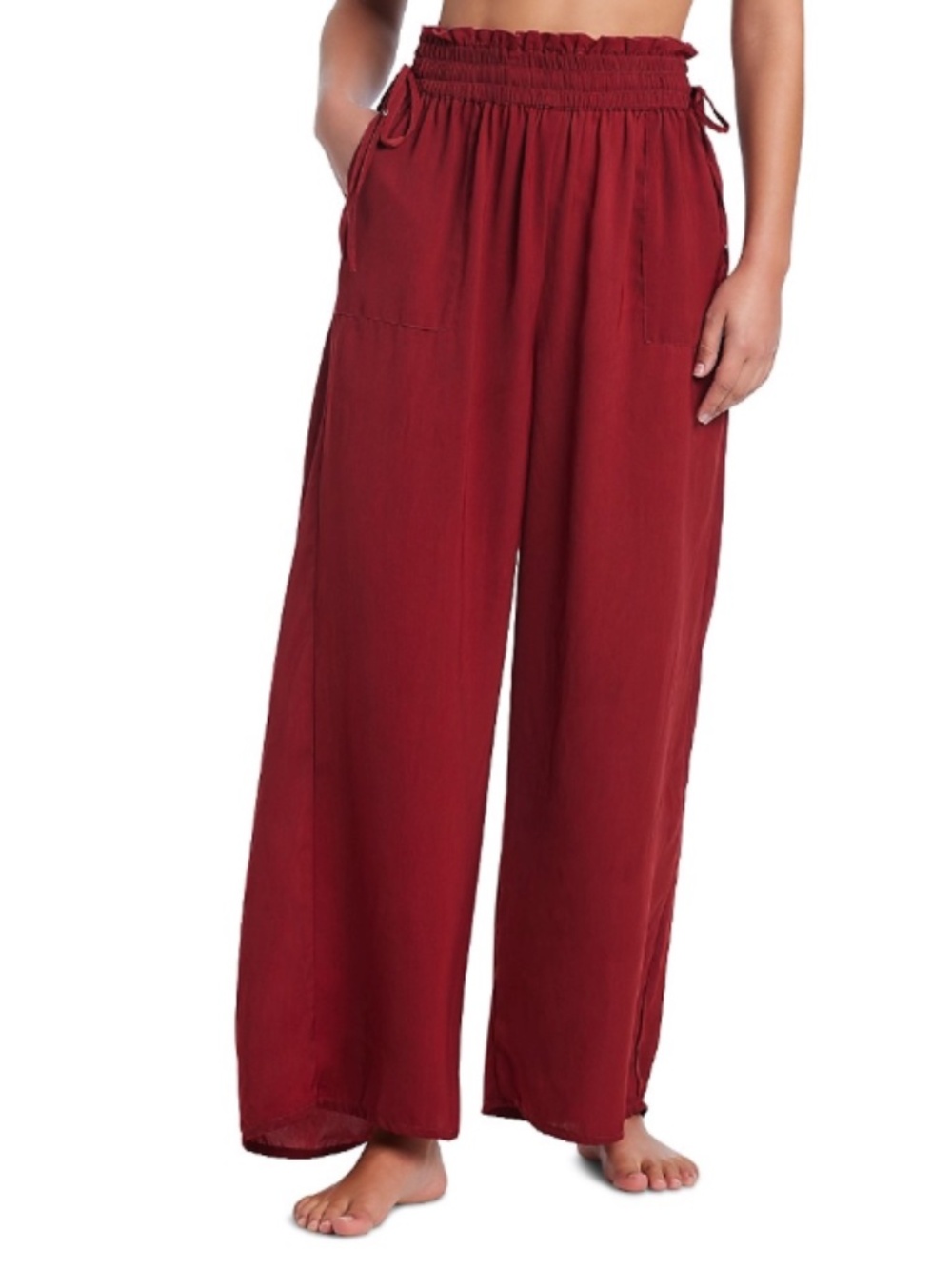 Red Carter Hammered Wide Leg Pants Swim Cover up Shiraz Size S 12068